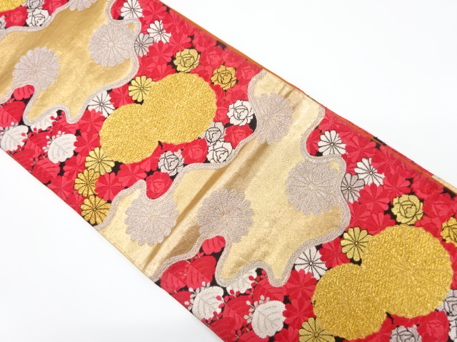 JAPANESE KIMONO / ANTIQUE FUKURO OBI / SILK / WOVEN KIKU & ROSE